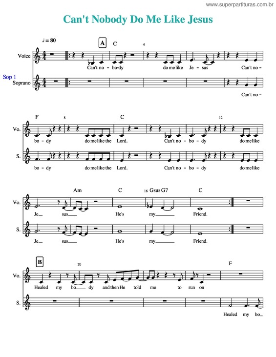 Partitura da música Can`T Nobody Do Me Like Jesus