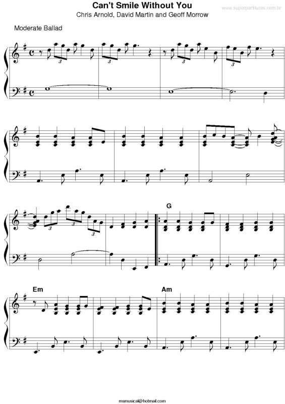 Partitura da música Can`t Smile Without You v.2