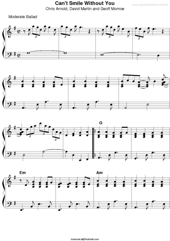 Partitura da música Can`t Smile Without You