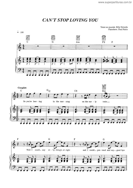 Partitura da música Can`t Stop Loving You