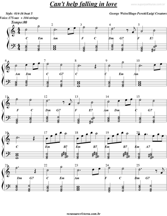 Partitura da música Can`th elp falling in love