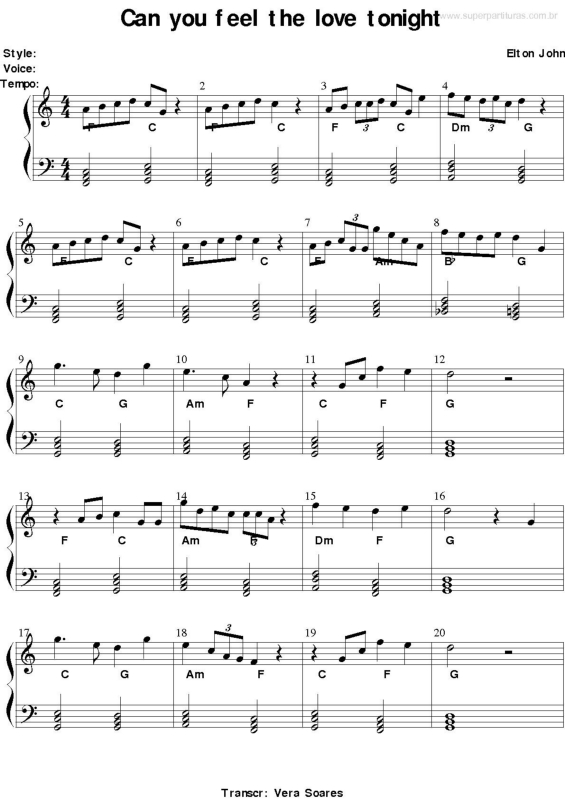 Partitura da música Can You Feel The Love Tonight (Rei Leão) v.4