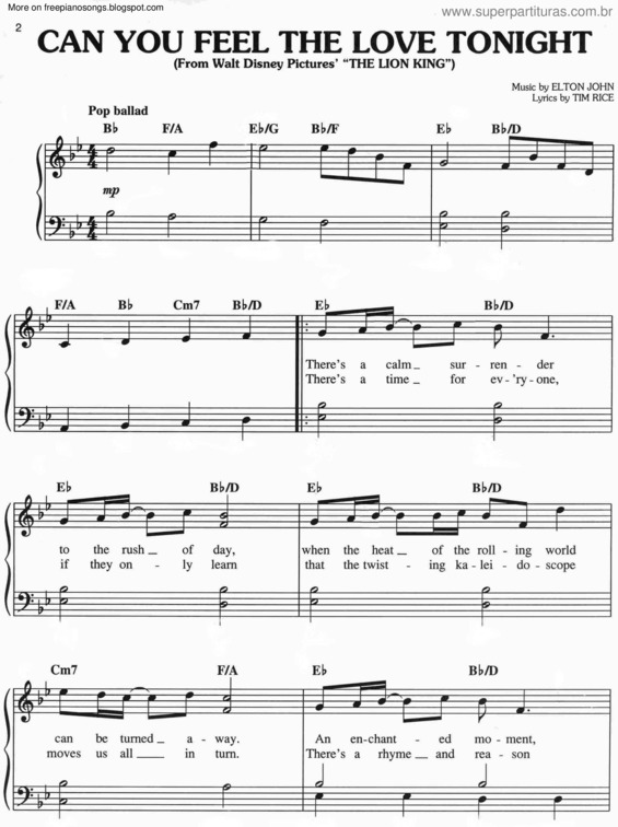 Partitura da música Can You Feel The Love Tonight 2