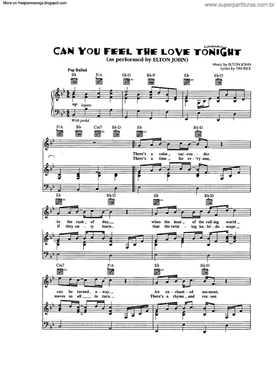 Partitura da música Can You Feel The Love Tonight v.11