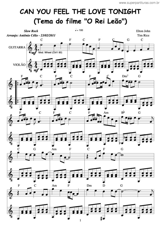 Partitura da música Can You Feel The Love Tonight v.3