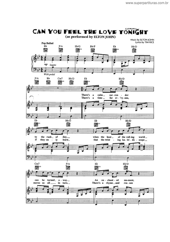 Partitura da música Can You Feel The Love Tonight v.5