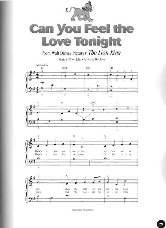Partitura da música Can You Feel The Love Tonight v.9