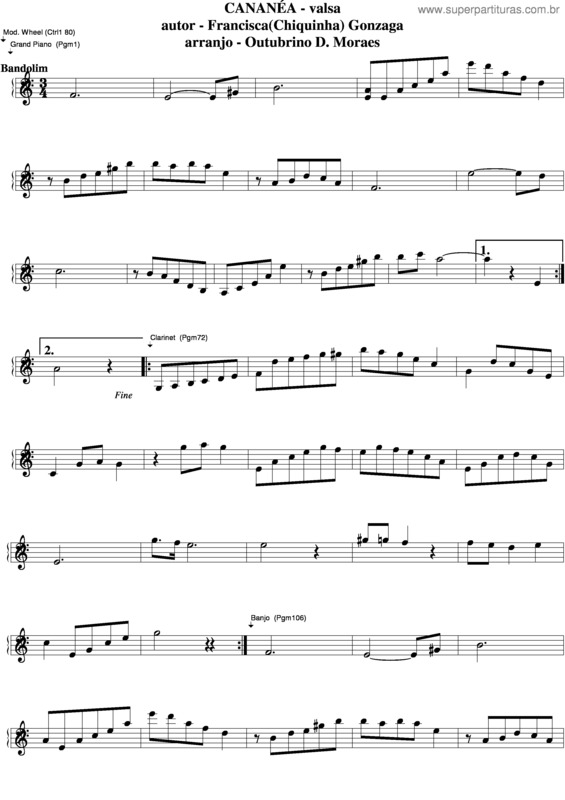 Partitura da música Cananéa v.2