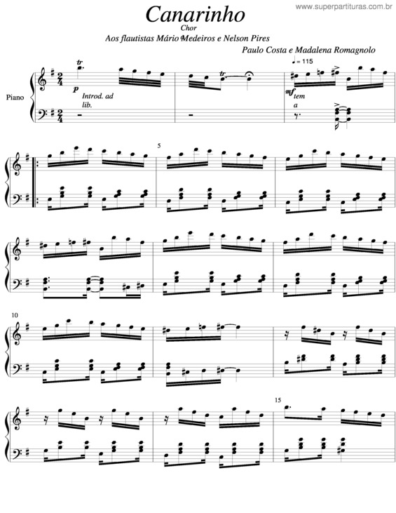 Partitura da música Canarinho