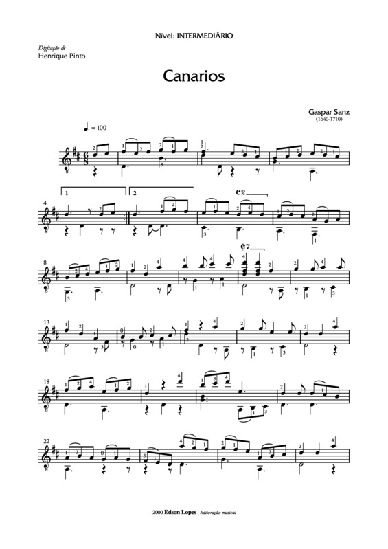 Partitura da música Canários