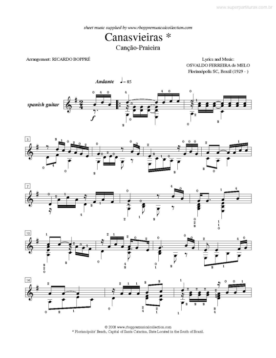 Partitura da música Canasvieiras