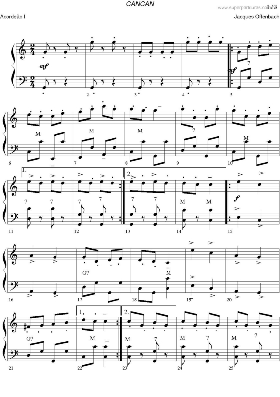 Partitura da música Cancan