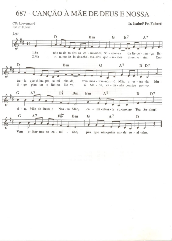 Partitura da música Canção à Mãe de Deus e Nossa