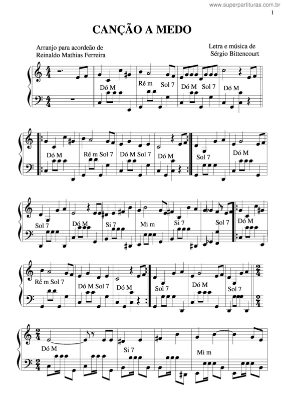 Partitura da música Canção A Medo