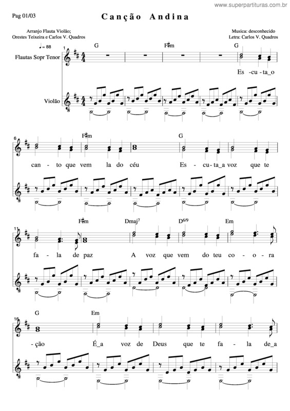 Partitura da música Canção Andina