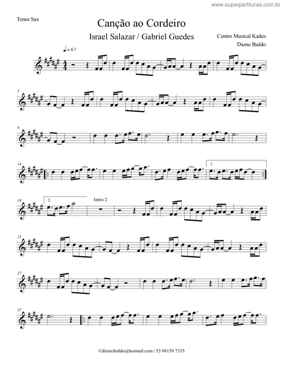 Partitura da música Canção Ao Cordeiro v.2