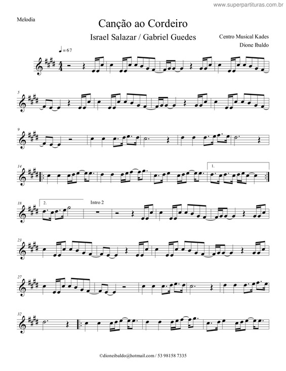 Partitura da música Canção Ao Cordeiro v.3