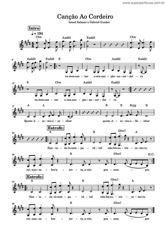 Partitura da música Canção Ao Cordeiro v.4