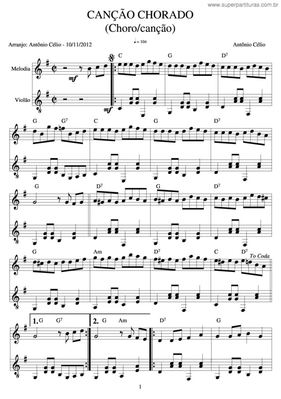 Partitura da música Canção Chorada