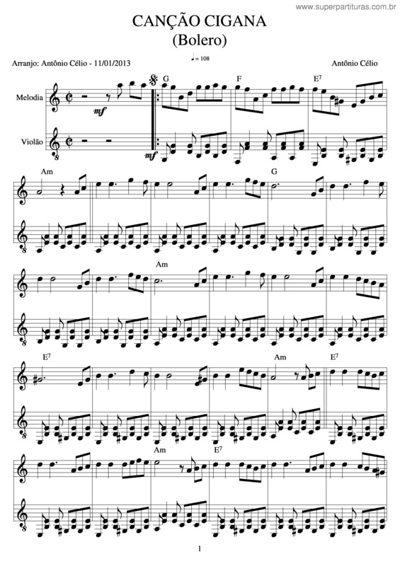 Partitura da música Canção Cigana