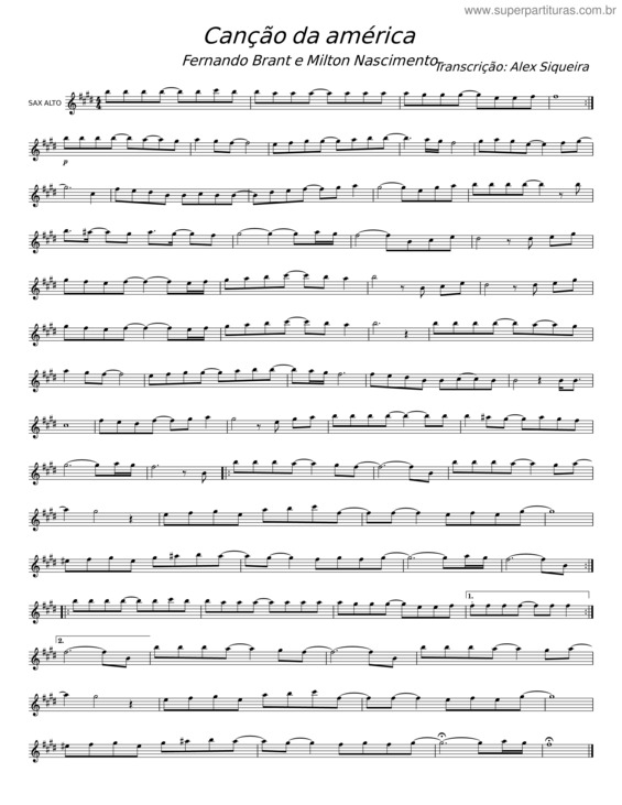 Partitura da música Canção Da América – Fernando Brant;Milton Nascimento