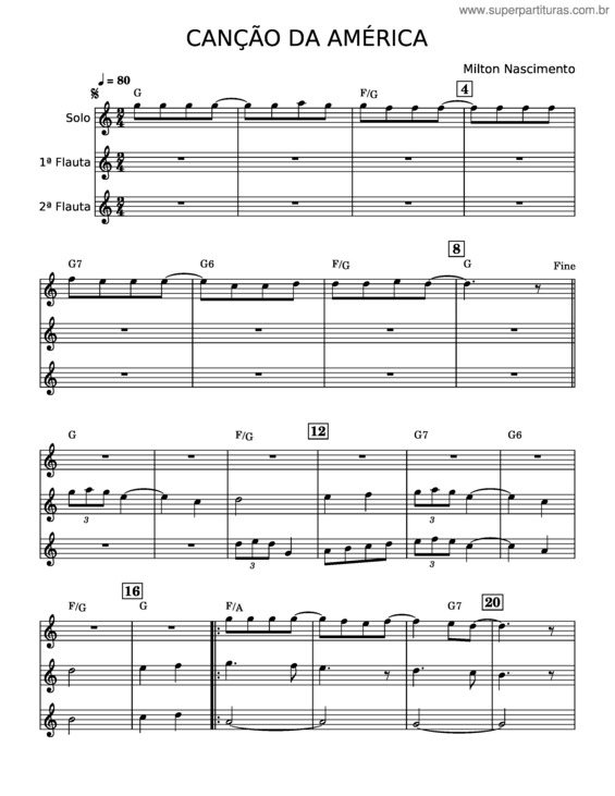 Partitura da música Canção Da América – Milton Nascimento v.2