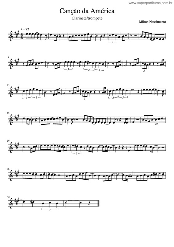 Partitura da música Canção Da América Clarinete Trompete