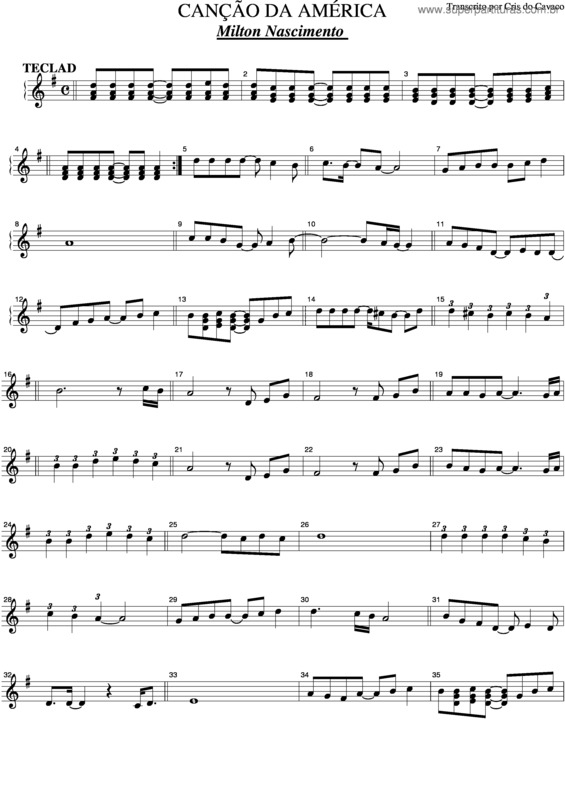 Partitura da música Canção Da América v.2