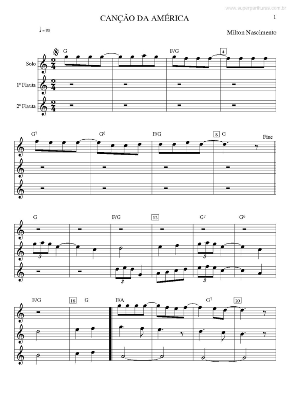 Partitura da música Canção da América