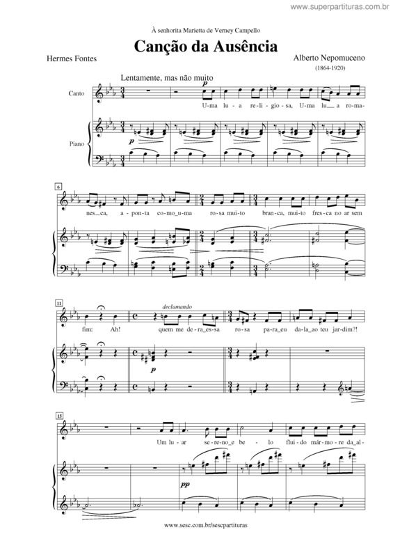 Partitura da música Canção da Ausência