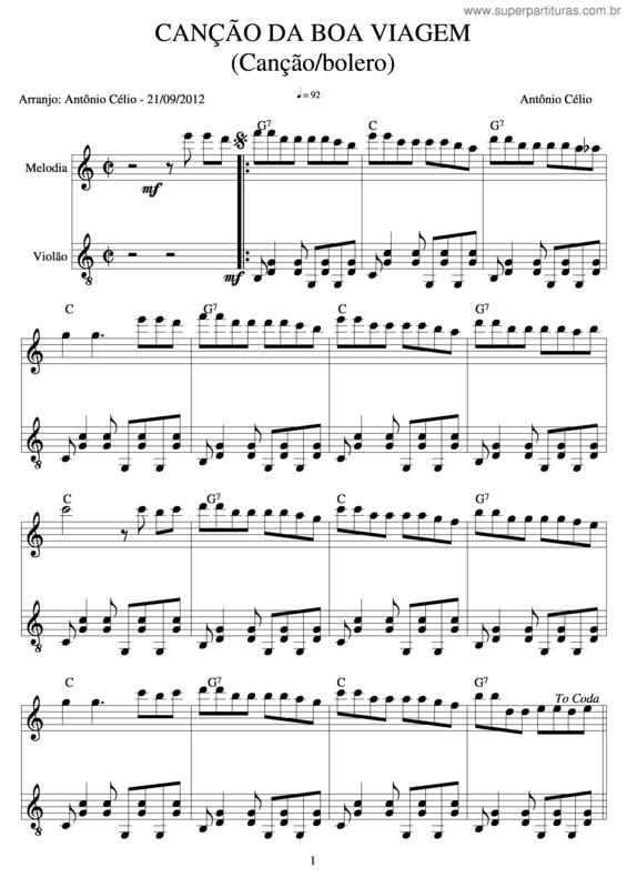 Partitura da música Canção Da Boa Viagem