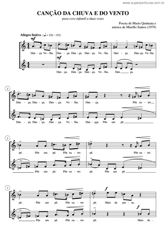 Partitura da música Canção da chuva e do vento