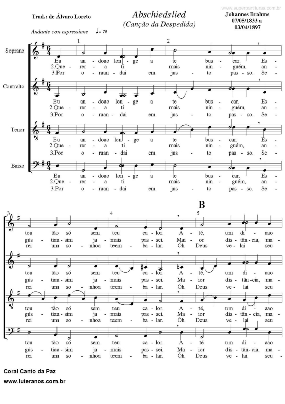 Partitura da música Canção da Despedida