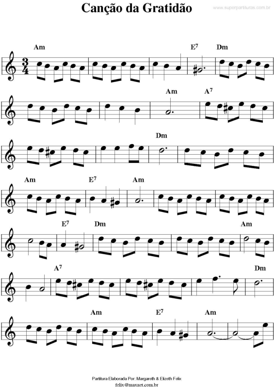 Partitura da música Canção Da Gratidão