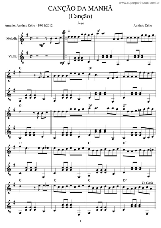 Partitura da música Canção Da Manhã