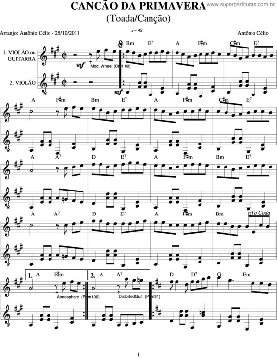 Partitura da música Cançao Da Primavera v.2