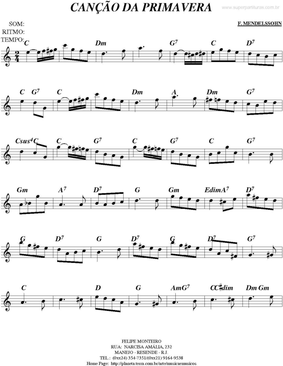 Partitura da música Canção Da Primavera