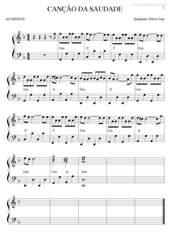 Partitura da música Canção da Saudade