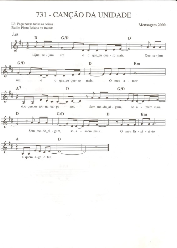 Partitura da música Canção da Unidade