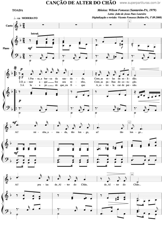 Partitura da música Canção de Alter do Chão