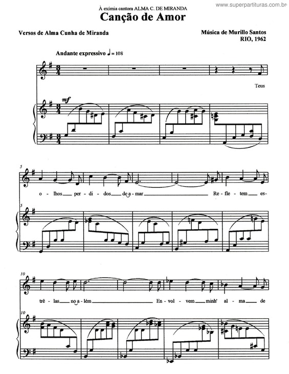 Partitura da música Canção de amor