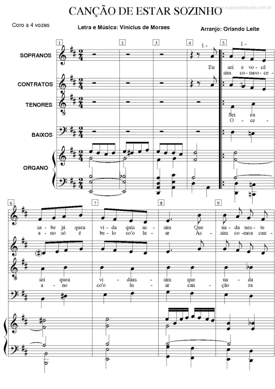 Partitura da música Canção de Estar Sozinho