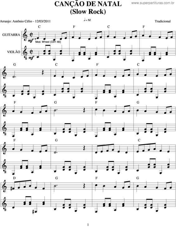 Partitura da música Canção De Natal