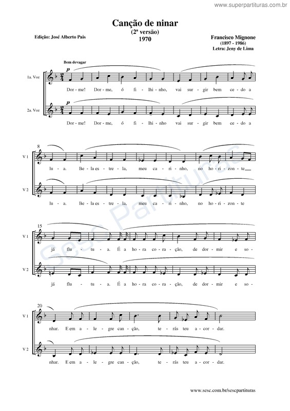Partitura da música Canção de ninar v.2