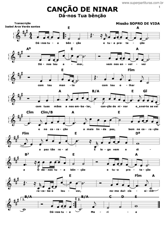 Partitura da música Canção De Ninar v.4