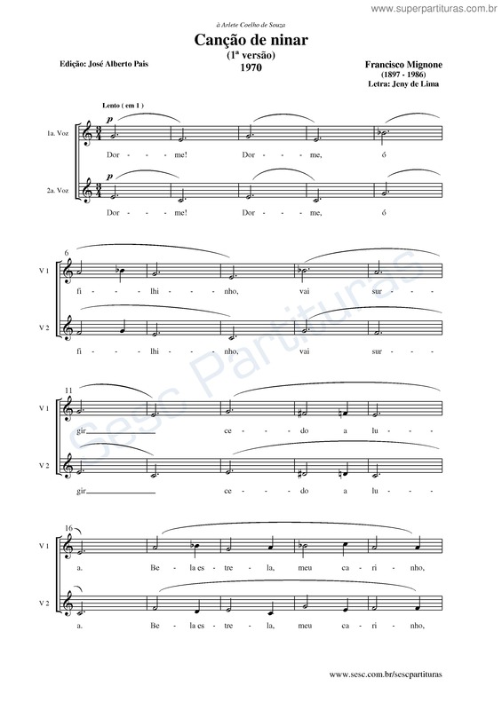 Partitura da música Canção de ninar