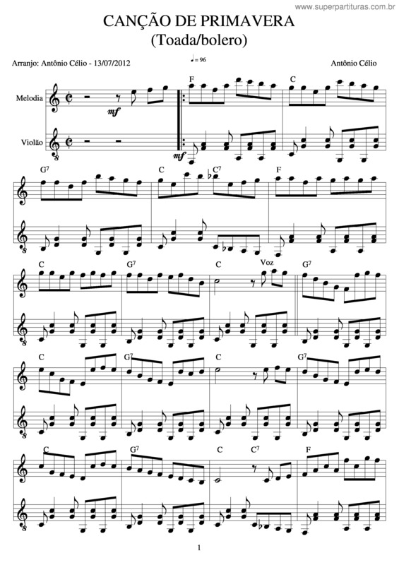 Partitura da música Canção De Primavera