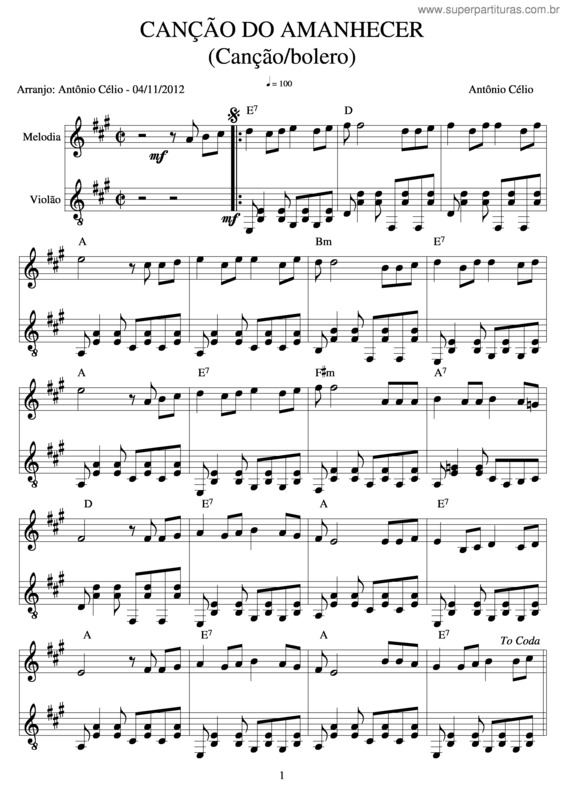 Partitura da música Canção Do Amanhecer v.2