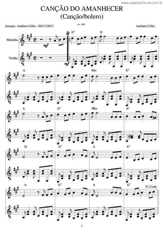 Partitura da música Canção Do Amanhecer v.2