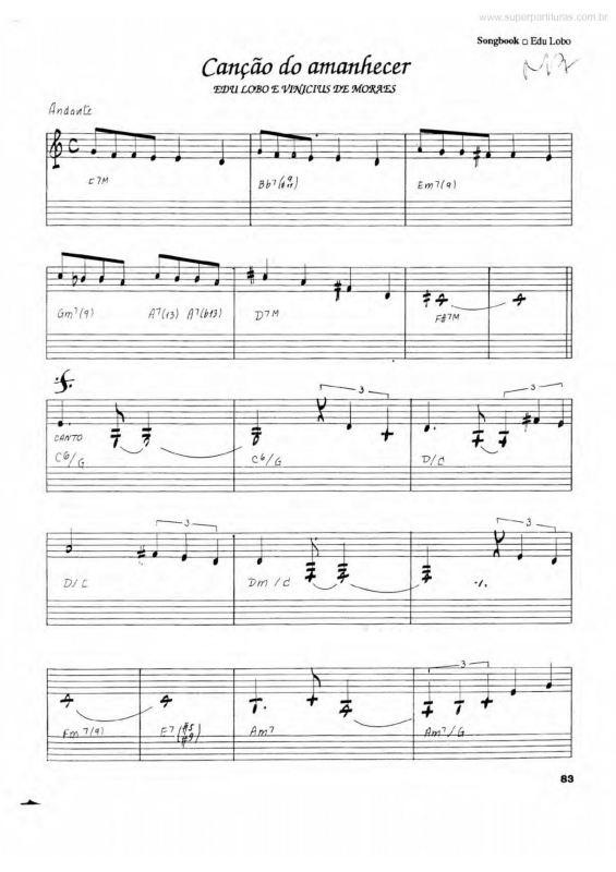 Partitura da música Canção do Amanhecer